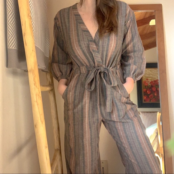 Free People Striped Linen Jumpsuit - Picture 1 of 4